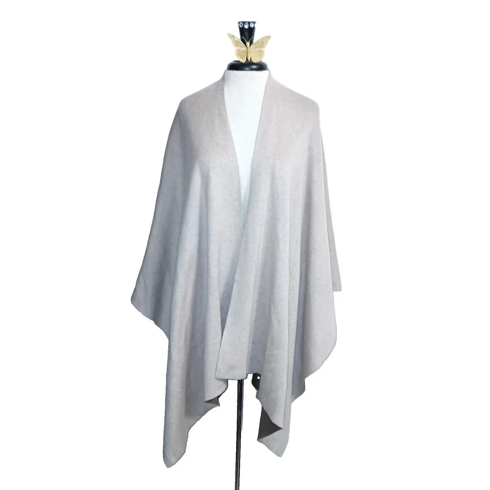 Martha Stewart Cotton Blend Reversible Women Shawl Wrap OS Brown Khaki Neutral